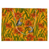 Robins en leliebloemen, sinaasappel en groen groot cadeauzakje (Achterkant)