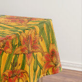 Robins en leliebloemen, sinaasappel en groen tafelkleed (Voorbeeld)