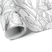 Robins en leliebloemen, zwart en wit cadeaupapier (Rol Hoek)