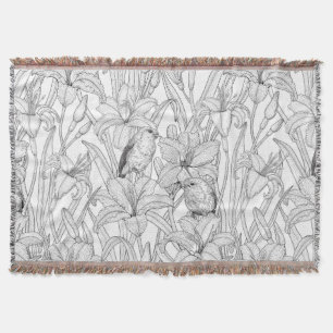 Robins en leliebloemen, zwart en wit deken