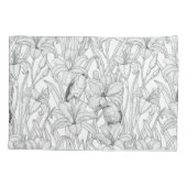 Robins en leliebloemen, zwart en wit kussensloop (Achterkant-Links)