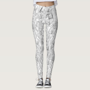 Robins en leliebloemen, zwart en wit leggings
