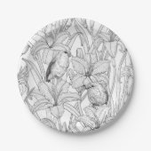 Robins en leliebloemen, zwart en wit papieren bordje (Voorkant)