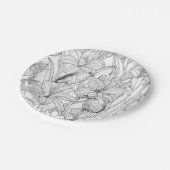 Robins en leliebloemen, zwart en wit papieren bordje (Gekanteld)