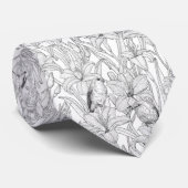 Robins en leliebloemen, zwart en wit stropdas (Opgerold)