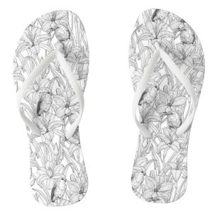 Robins en leliebloemen, zwart en wit teenslippers