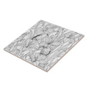 Robins en leliebloemen, zwart en wit tegeltje (Zijkant)