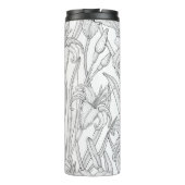 Robins en leliebloemen, zwart en wit thermosbeker (Achterkant)