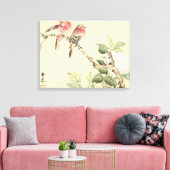 Robins en Peony japans bloemenkunst Canvas Afdruk (Insitu (Woonkamer))