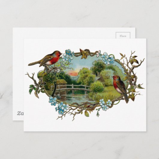  Robins en vergeet-me-Nots Briefkaart (Voorkant / Achterkant)