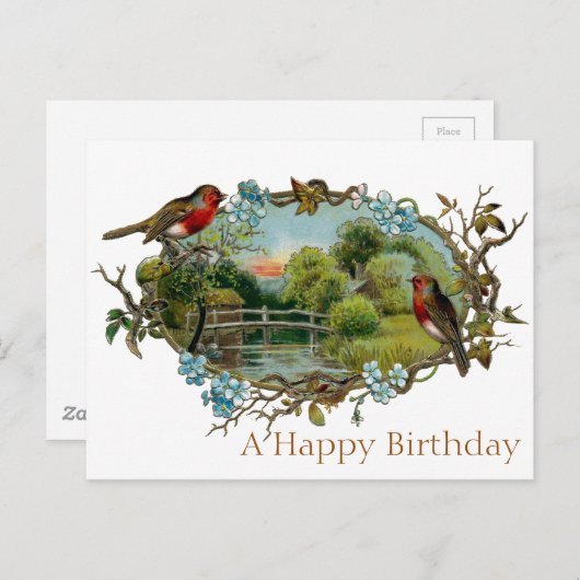  Robins en vergeet-me-nots Briefkaart (Voorkant / Achterkant)