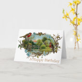  Robins en vergeet-me-nots Kaart (Gele Bloem)