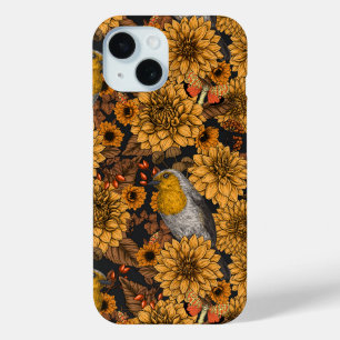 Robins in de herfsttuin, zwart iPhone 15 case