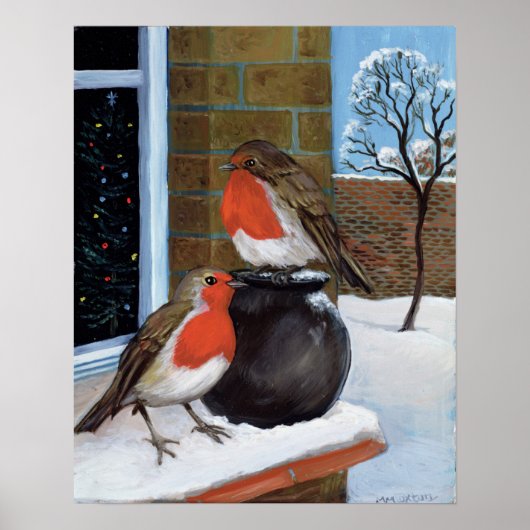 Robins in de sneeuw poster (Voorkant)