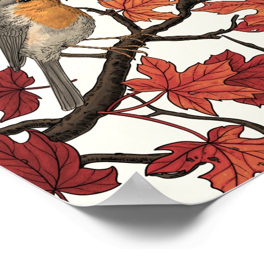 Robins in maple tree on off white poster (Hoek)