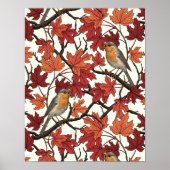 Robins in maple tree on off white poster (Voorkant)
