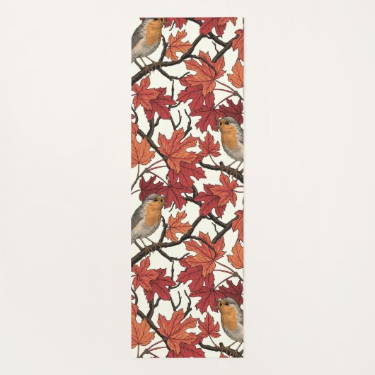 Robins in maple tree on off white yogamat (Achterkant)