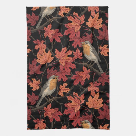 Robins in maple tree theedoek (Verticaal)