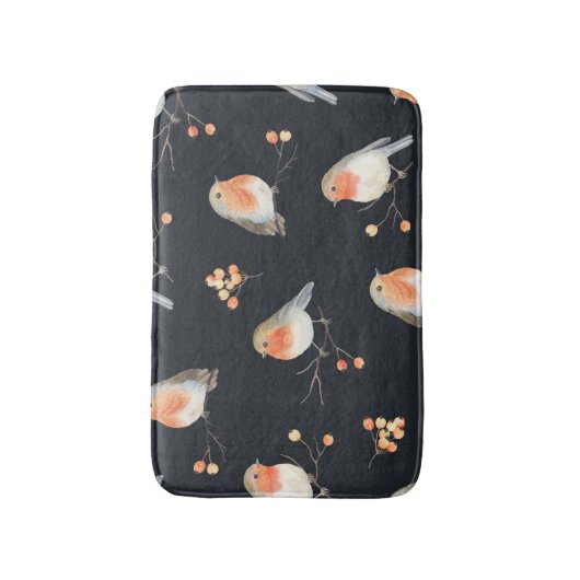 Robins, lijsterbessen, winterse waterverf. badmat (Voorkant Verticaal)