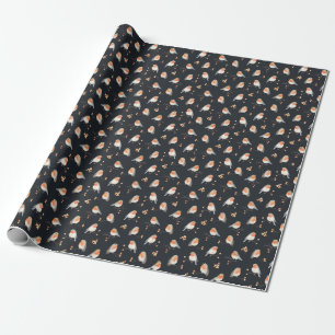 Robins, lijsterbessen, winterse waterverf. cadeaupapier