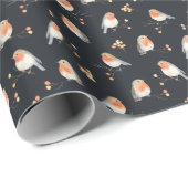 Robins, lijsterbessen, winterse waterverf. cadeaupapier (Rol Hoek)