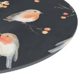 Robins, lijsterbessen, winterse waterverf. snijplank (Hoek)