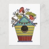 Robins met bosbessen en vogelhuiskunst briefkaart (Voorkant)