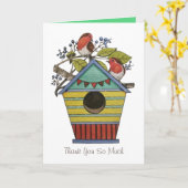 Robins met bosbessen en vogelhuiskunst kaart (Gele Bloem)