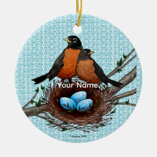 Robins Nest ornament met eigen naam (Voorkant)