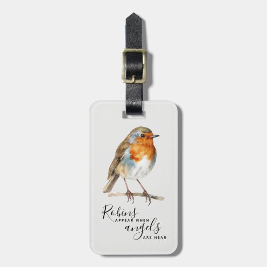 Robins verschijnen engelen in de buurt van Memoria Bagagelabel (Voorkant verticaal)