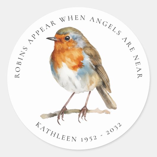 Robins verschijnen wanneer engelen in de buurt zij ronde sticker (Voorkant)