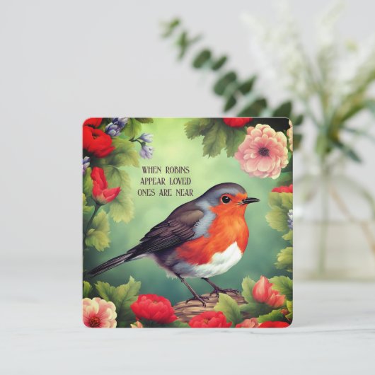 Robins verschijnen wanneer geliefden in de buurt z feestdagenkaart (Staand voorkant)