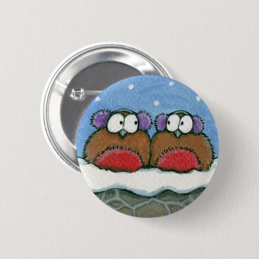 Robins Wearmuffs - Festive Robin Art Button (Voorkant /achterkant)