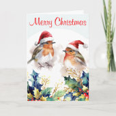 Robins Winter Sneeuw Holly Vrolijk Kerstfeest Feestdagen Kaart (Voorkant)