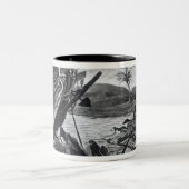 Robinson Crusoe die weggaat Tweekleurige Koffiemok (Center)