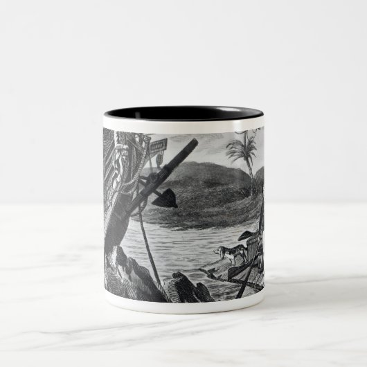 Robinson Crusoe die weggaat Tweekleurige Koffiemok (Center)