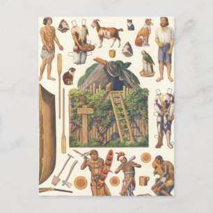 Robinson Crusoe, Victoriaans papier Doll Toys Briefkaart