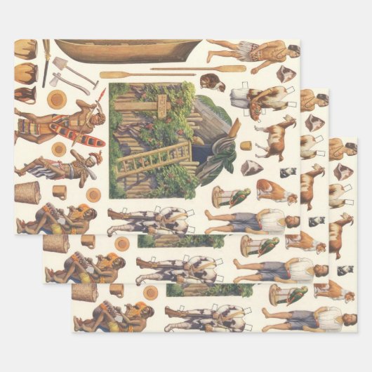 Robinson Crusoe, Victoriaans papier Doll Toys Inpakpapier Vel (Set)