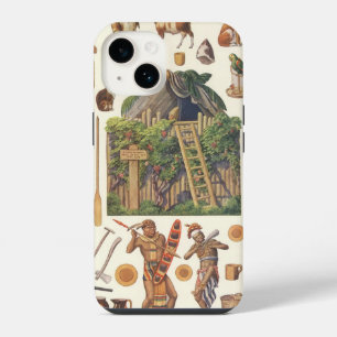 Robinson Crusoe, Vintage Victoriaanse papieren pop iPhone 14 Hoesje