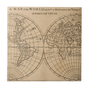 Robinson Crusoe's Map of the World Tegeltje