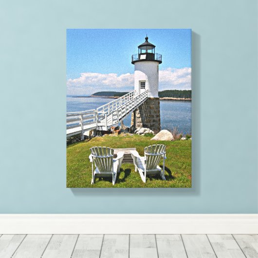 Robinson Point Lighthouse, Isle Au Haut, Maine Canvas Afdruk (Insitu (Houten vloer))