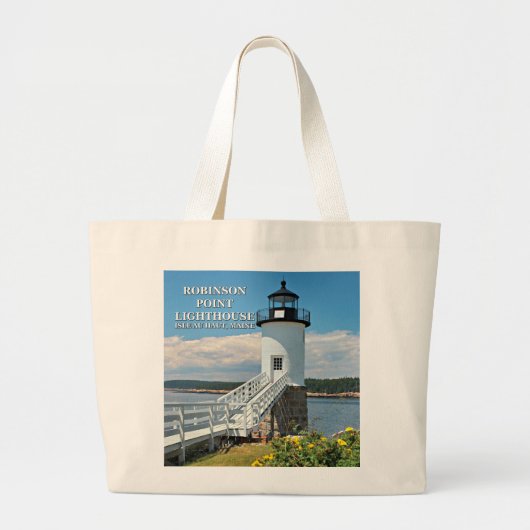 Robinson Point Lighthouse, Isle Au Haut, Maine Grote Tote Bag (Voorkant)