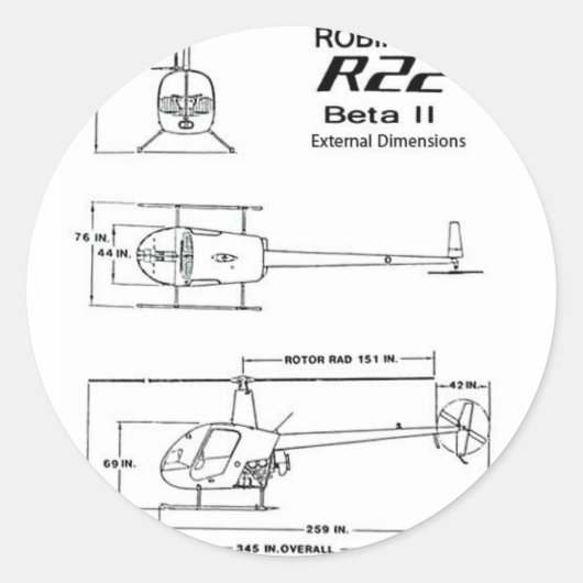 Robinson R-22 Ronde Sticker (Voorkant)