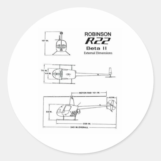 Robinson R-22 Ronde Sticker (Voorkant)
