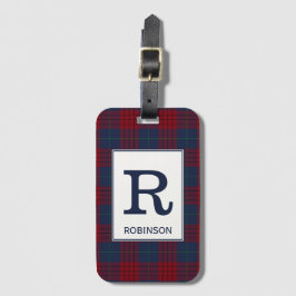 Robinson Tartan Navy Blauw en Rood Plaid Patroon Bagagelabel