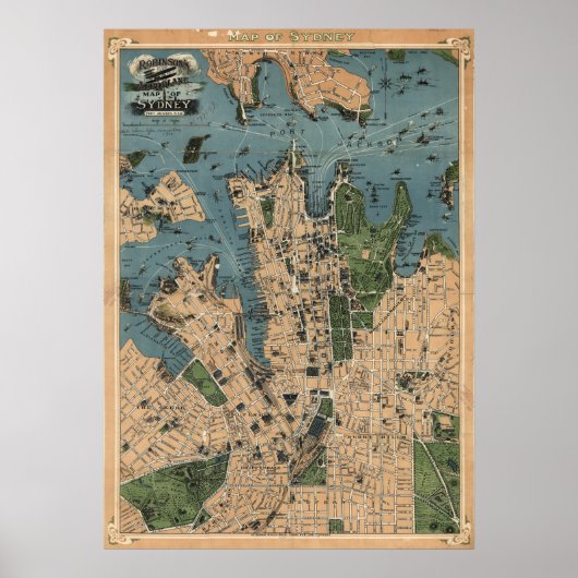 Robinson's kaart van Sydney, NSW (1922) Reprint Poster (Voorkant)