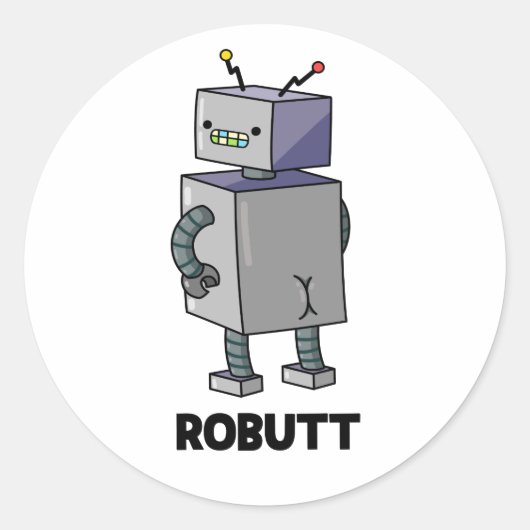 Robit Funny Robot Pun Ronde Sticker (Voorkant)