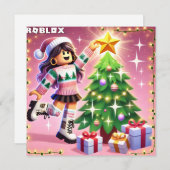 Robloxo's Tiener Meisjes Roze Kerst Kaart (Voorkant / Achterkant)