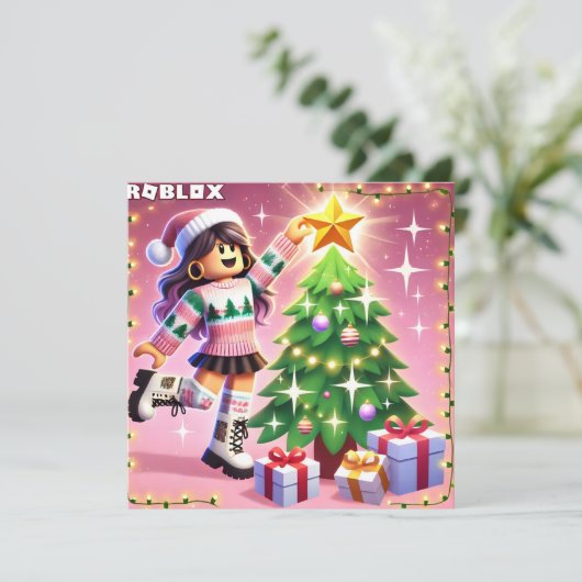 Robloxo's Tiener Meisjes Roze Kerst Kaart (Staand voorkant)