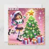 Robloxo's Tiener Meisjes Roze Kerst Kaart (Voorkant)
